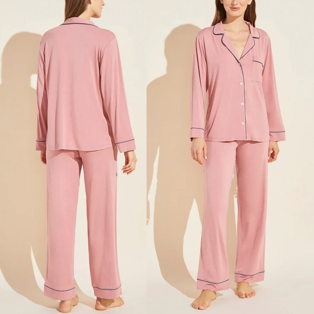 Eberjey Pink Modal Pajama Set with Contrast Piping